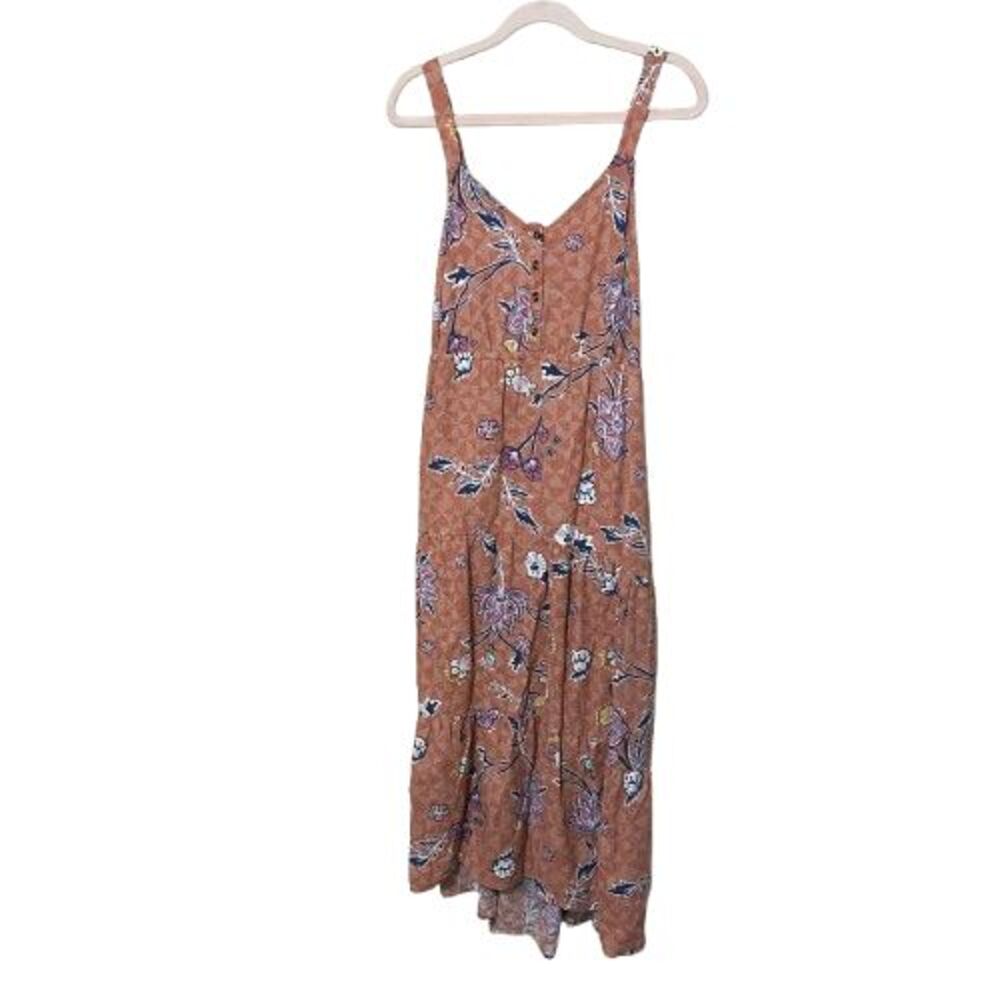 Sonoma Linen Blend Floral Tiered Sleeveless Maxi Dress Medium Boho Earth Tone